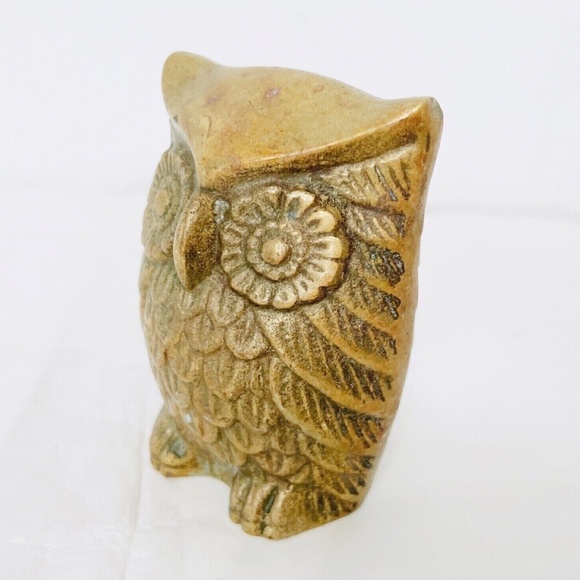 Vintage Cool Cast Brass Korean Brass Owl Sculpture Home Bird Decor Shelf Accent - Picture 4 of 6
